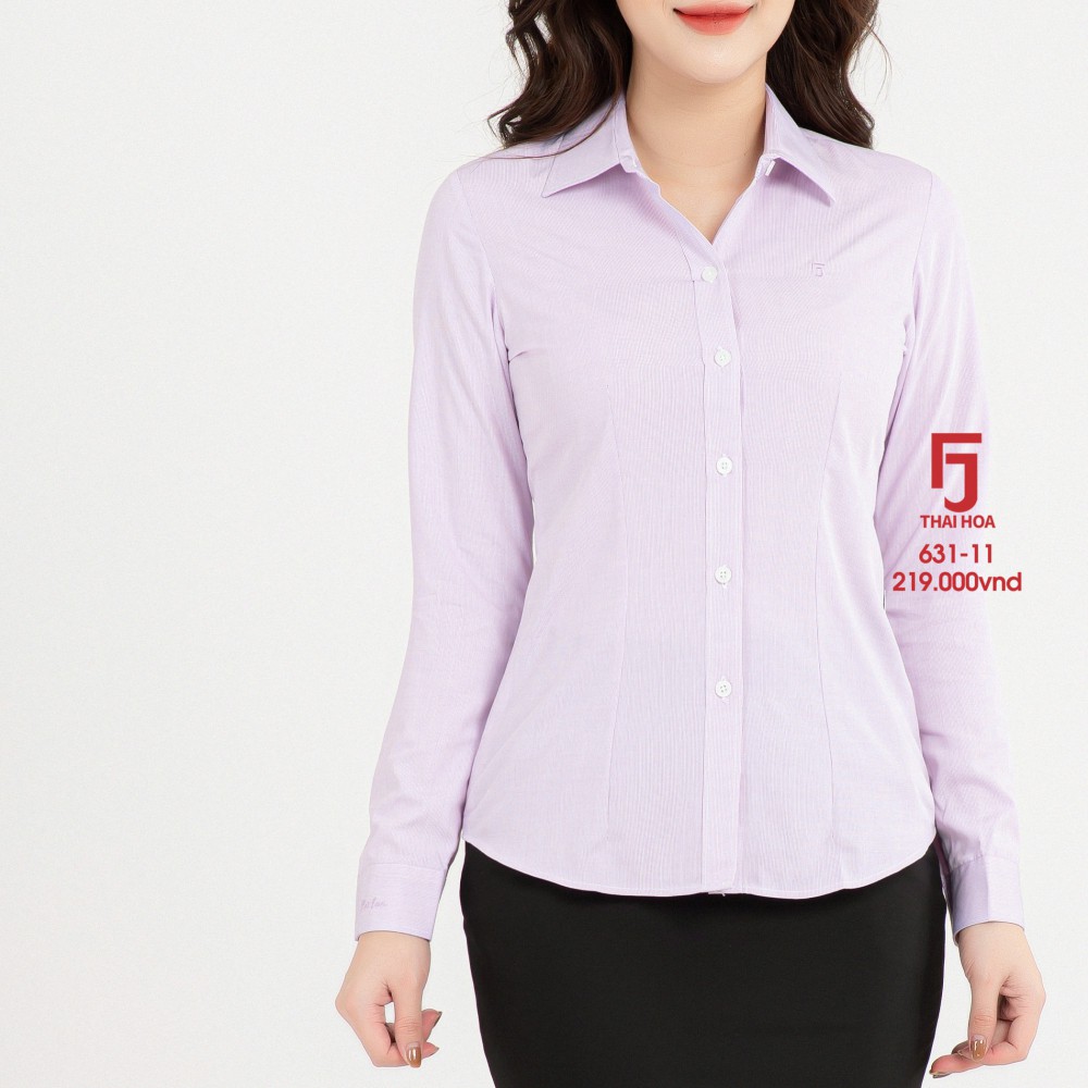 Áo sơ mi nữ màu tím dài tay công sở đẹp kẻ tăm caro chìm cotton Thái Hoà 631-11-01