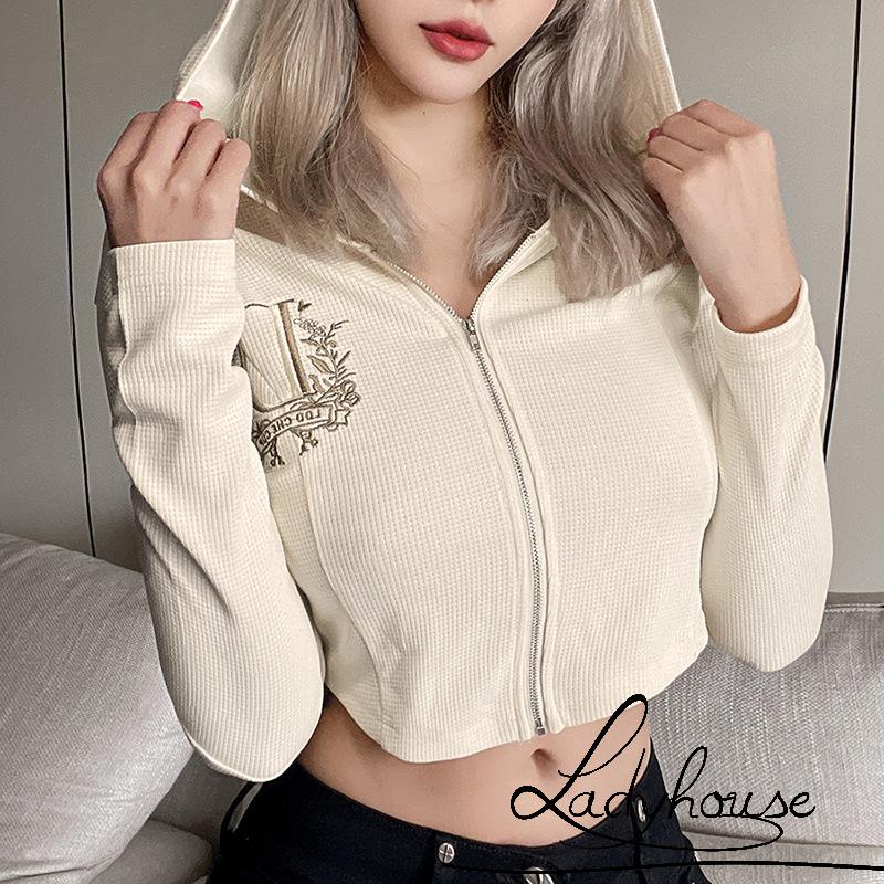 Áo khoác dài tay có khóa kéo thêu họa tiết thời trang cho nữ