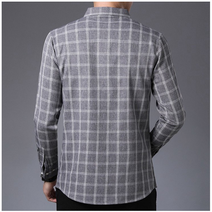 Áo sơ mi nam dài tay chất đũi màu Xám Kẻ Ca Rô chuẩn thiết kế Hàn Quốc from slim