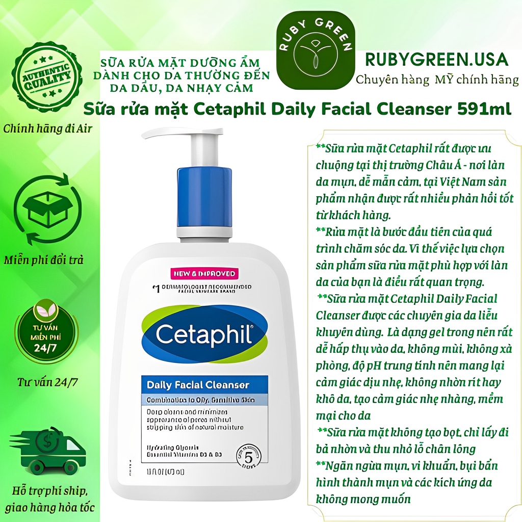 Sữa rửa mặt dịu nhẹ Cetaphil Daily Facial Cleanser 473ml