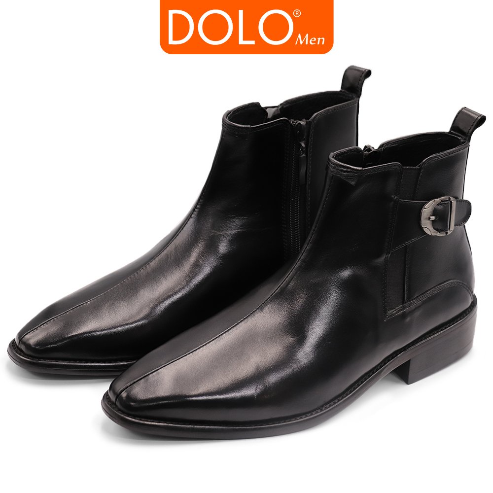 Giày harness boot có khỏa zip cổ cao nam chất liệu da bò cao cấp tăng chiều cao XGB02 DOLOMen - Bảo Hành 6 Tháng