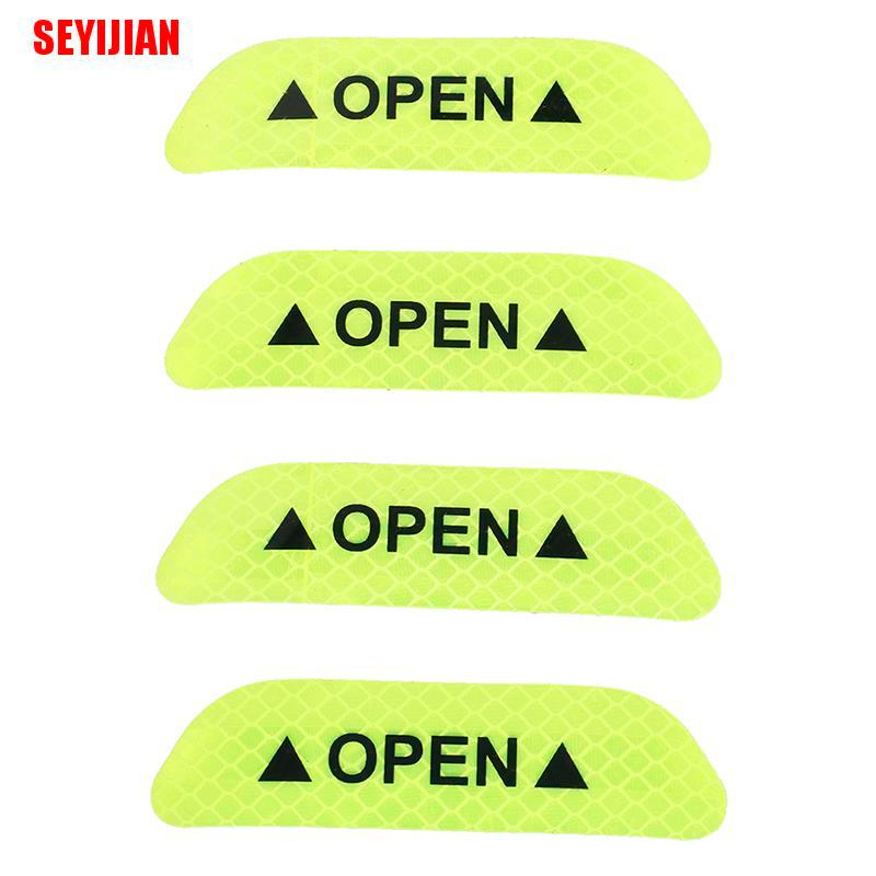 (SEY) 4X Fluorescent Green Car Door Open Sticker Reflective Tape Safety Warning Decal