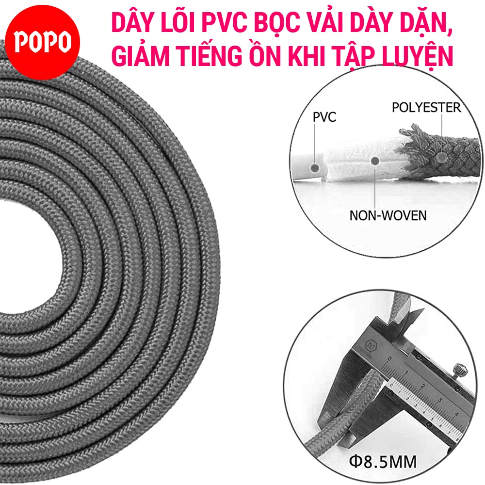 Dây nhảy thể lực chất liệu PVC bọc vải giảm tiếng ồn, dây nhảy giảm cân dài 3m tặng kèm túi đựng cao cấp TS63 POPO