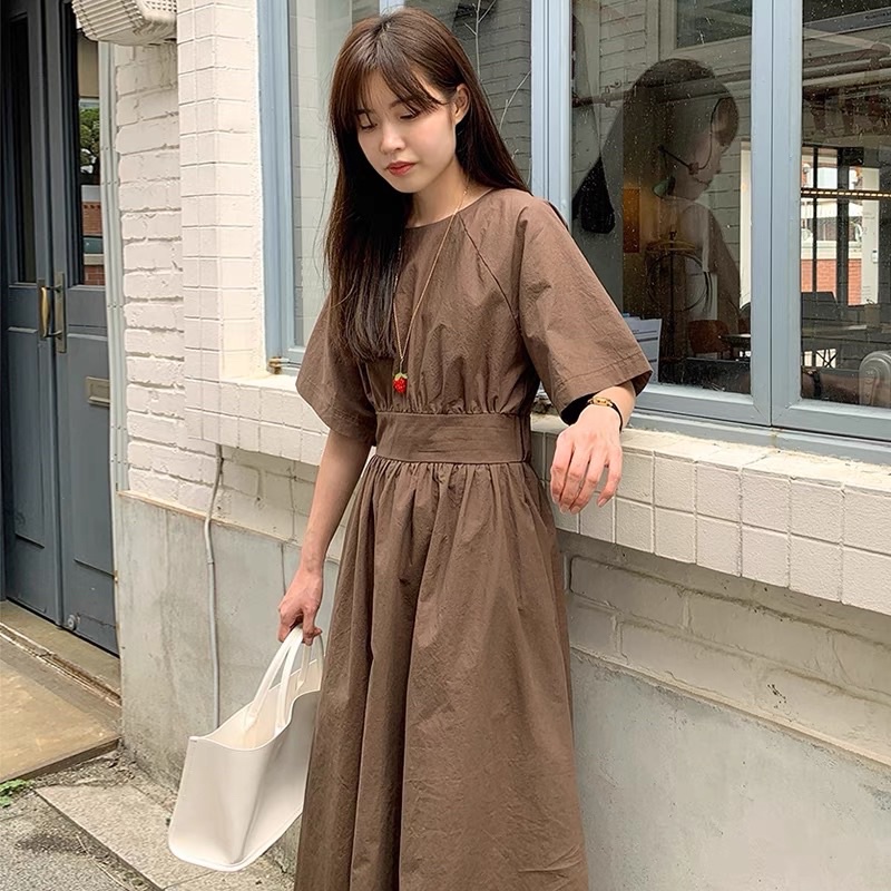 Đầm trơn dáng dài tay ngắn cho nữ siêu xinh