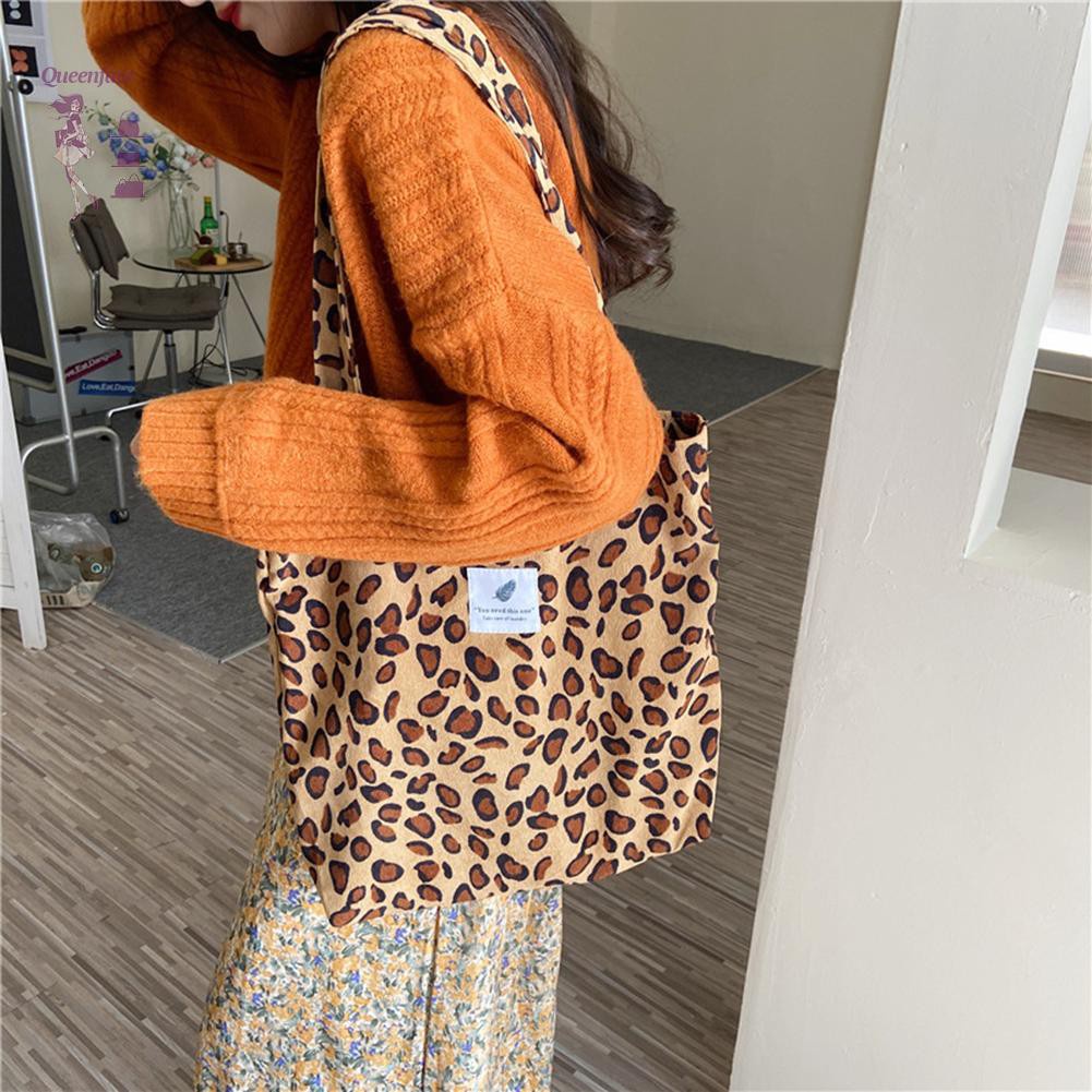 Queen_Autumn Corduroy Shoulder Bag Women Animal Pattern Big Capacity Handbag Tote☆