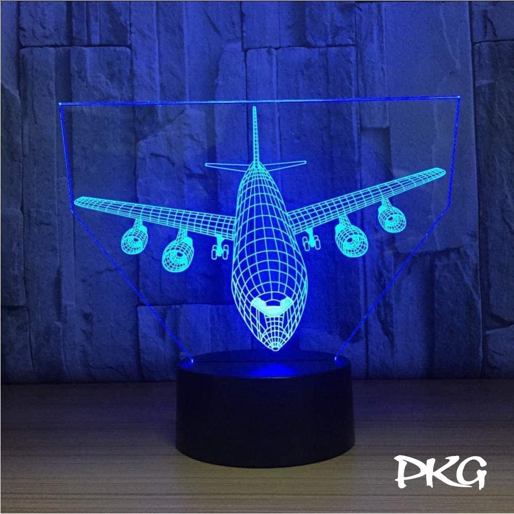 Đèn Ngủ Led 3D Hình MÁY BAY Quà Tặng Trang Trí cảm ứng có Điều khiển từ xa nháy sáng 16 màu