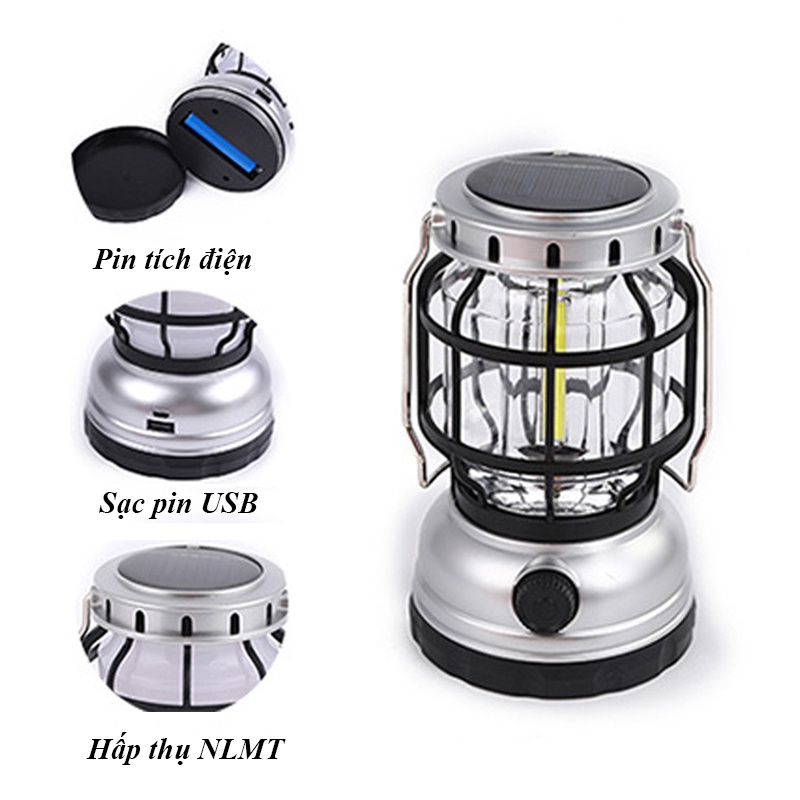 Đèn Bão Sạc Pin Năng Lượng Mặt Trời Cắm Trại Dã Ngoại Du Lịch Đi Rừng
