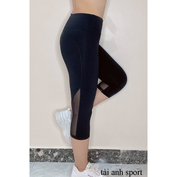 Quần lửng nữ tập Gym Yoga, chất thun 4 chiều, phối lưới trước sau