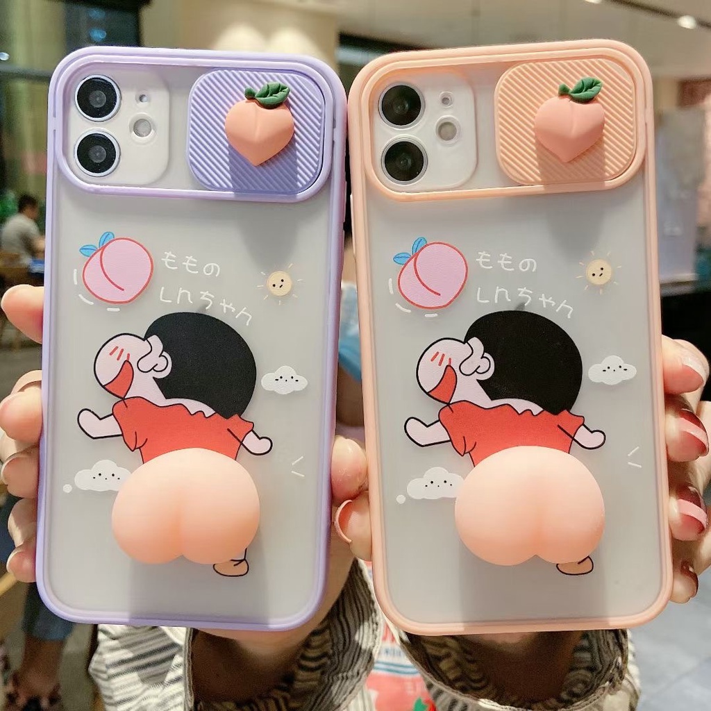 Ốp điện thoại hình Crayon Shin-Chan kiểu nắp trượt chống nứt cho iPhone 7 7P 8 8P X XR Xs Max 11 Pro Max Max 12 Pro Max