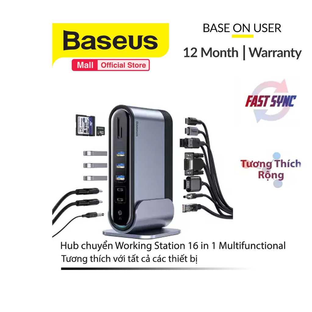 Hub chuyển Baseus Working Station 16 in 1 Multifunctional chuyển đổi đa năng tương thích với nhiều thiết bị