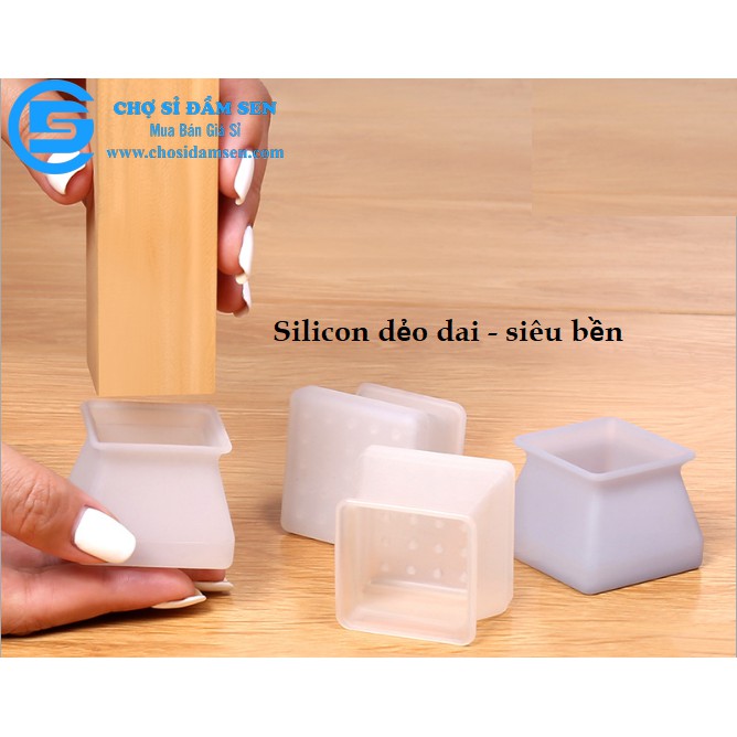 Bộ 4/20 cái Vỏ bọc chân bàn ghế silicon dày hình vuông, miếng silicon dày bọc chân bàn ghế chống trượt