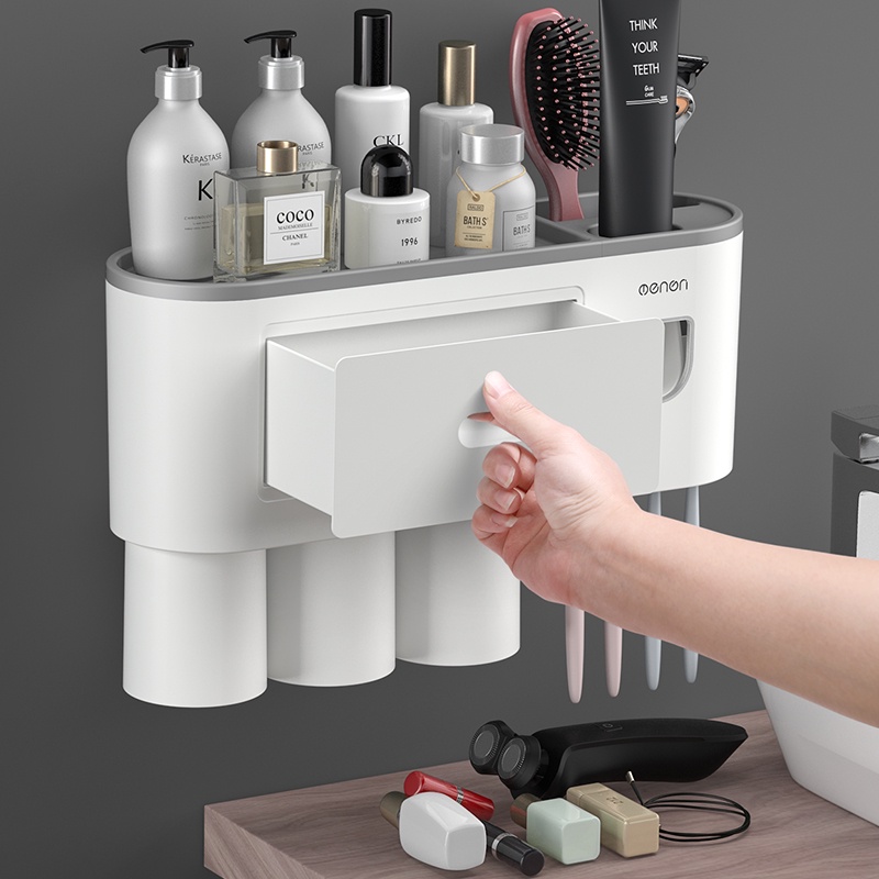 Bộ Nhả Kem Đánh Răng Tự Động OENON. Kệ Để Đồ Phòng Tắm Đa Năng Kèm Cốc - LAVITA