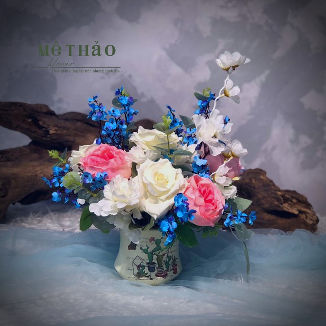 (Ảnh shop chụp) Bình Hoa Giả Trang Trí Nhà Cửa, Decor Phòng Khách Chất Liệu Lụa Cao Cấp Mê Thảo Flower