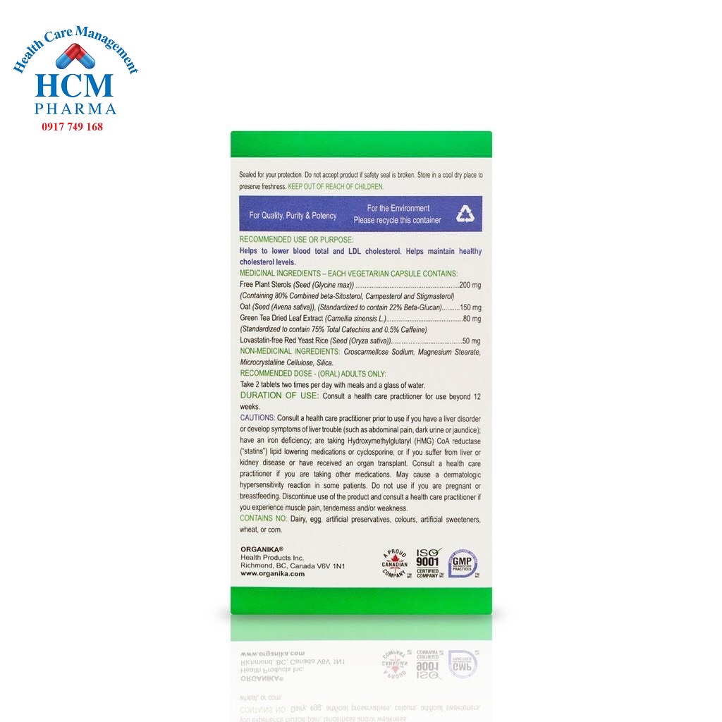 Viên Uống Giảm Mỡ Máu ORGANIKA CHOLESTEROL 60V nhập khẩu Canada KAT04