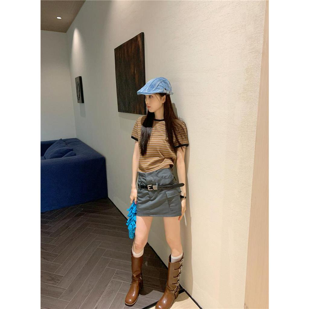 Áo Thun Nữ Cổ Tròn Ngắn Tay Kẻ Sọc Phong Cách Mới Mùa Hè 63099