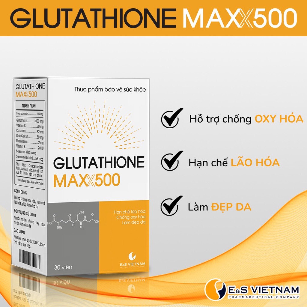Glutathione MAX 500 - Chống Oxy hóa - Hạn Chế Lão Hóa - Làm Trắng Sáng Da