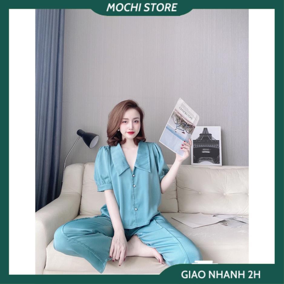 Bộ Ngủ, Đồ Ngủ Lụa Satin Áo Cổ Sen Tay Cộc Quần Dài Màu Trơn Chất Lụa Satin Cao Cấp Thời Trang Mặc Nhà Sang Chảnh. | BigBuy360 - bigbuy360.vn