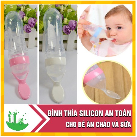 Bình thìa ăn dặm silicon cho bé ăn cháo, ăn bột