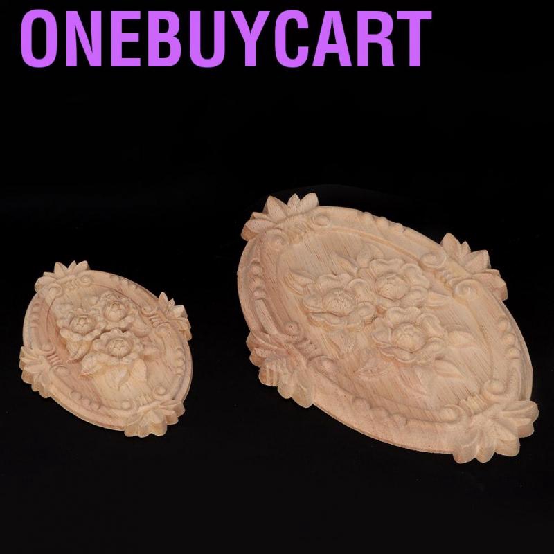 Onebuycart Inlaid Wood Applique Oval Shape Carving Decal Flower Carved Furniture Decoration for Home