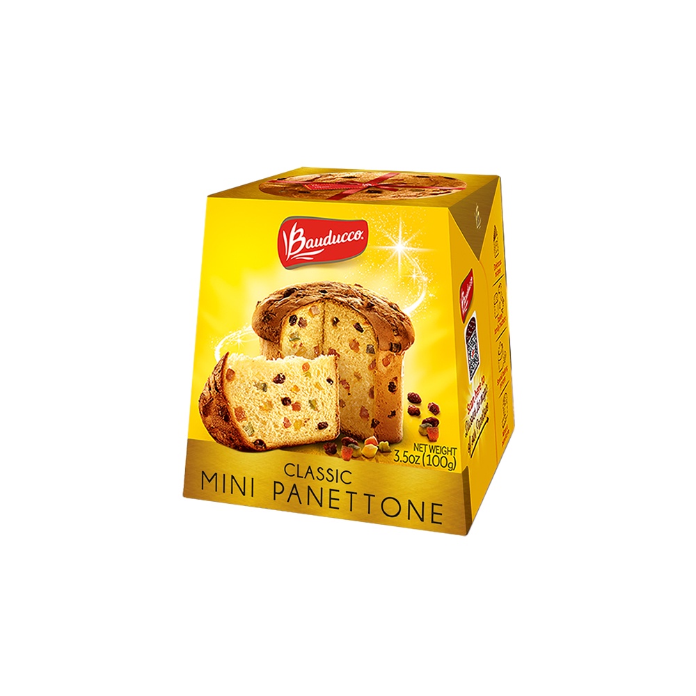 Bánh bông lan men tự nhiên nhân trái cây sấy và socola Ý Panettone Bauducco 100g