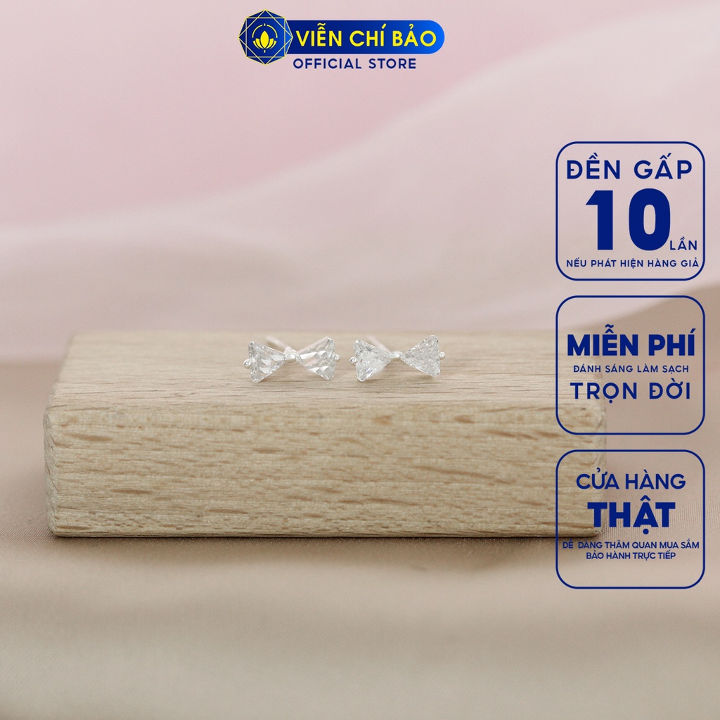 Bông tai nơ đính đá chất liệu bạc 925 thời trang phụ kiện trang sức nữ Viễn Chí Bảo E0109