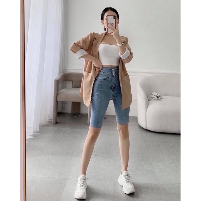 [Mã 151FASHIONSALE1 giảm 10K đơn 50K] Quần jeans ngố lưng siêu cao 3 cúc