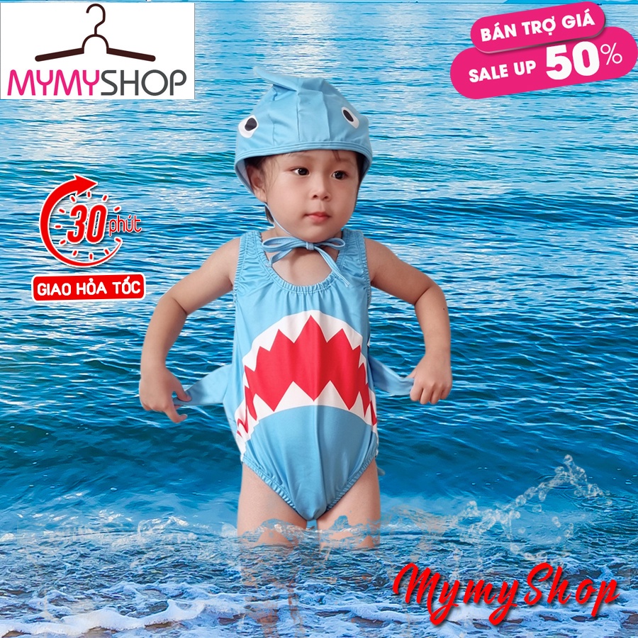 Đồ bơi trẻ em Hình Cá Mập Có Vây kèm mũ/nón đáng yêu, Đủ 3 màu cute cho bé