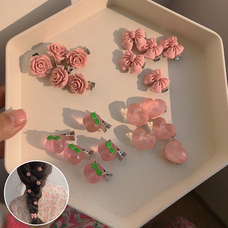 Set 5 Kẹp Tóc Mini Hình Trái Tim/Hoa Hồng/Nơ Dễ Thương