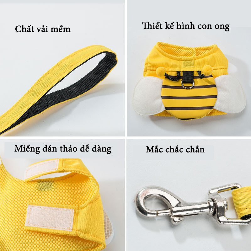 COMBO áo và dây dắt chó mèo con chất liệu cotton mát, hình động vật dễ thương DCM13