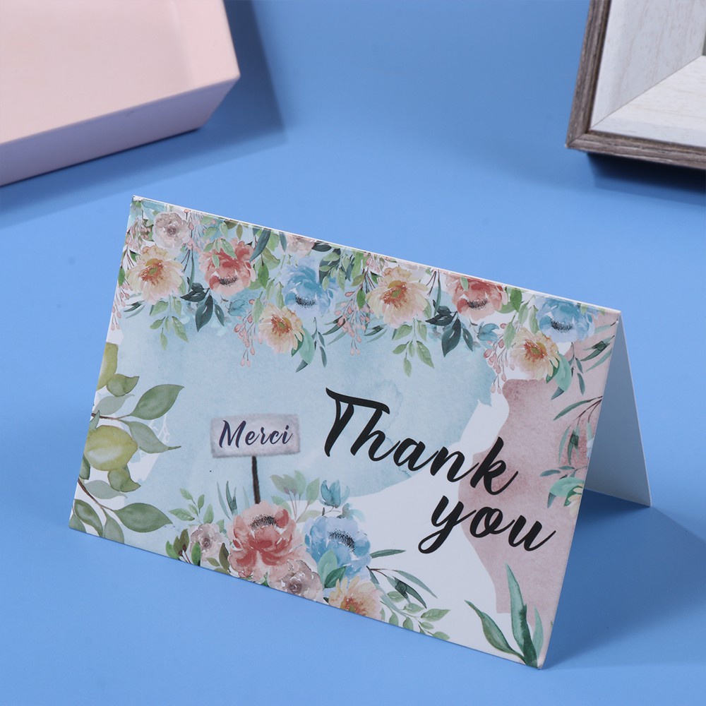 WATTLE 6Pcs/Pack 4x6inch &quot;Thank You&quot; Cards Party Cardstock Appreciate Cards Flower thank you letter Package Inserts Packet Online Retail Shopping Gift Greeting Postcard Navy Blue Watercolor Express Appreciate