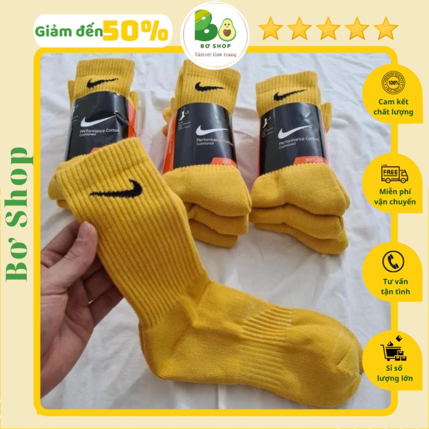 Pack 3 đôi tất thể thao Nike màu Vàng bền đẹp, chất dày dặn khô thoáng dễ chịu