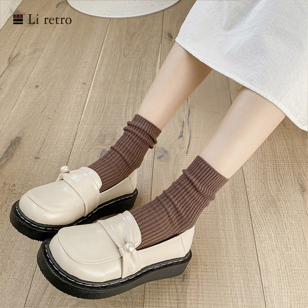 Tất vớ nữ cotton trơn vintage thấm hút mồ hôi và kháng khuẩn - Tất vớ Li retro