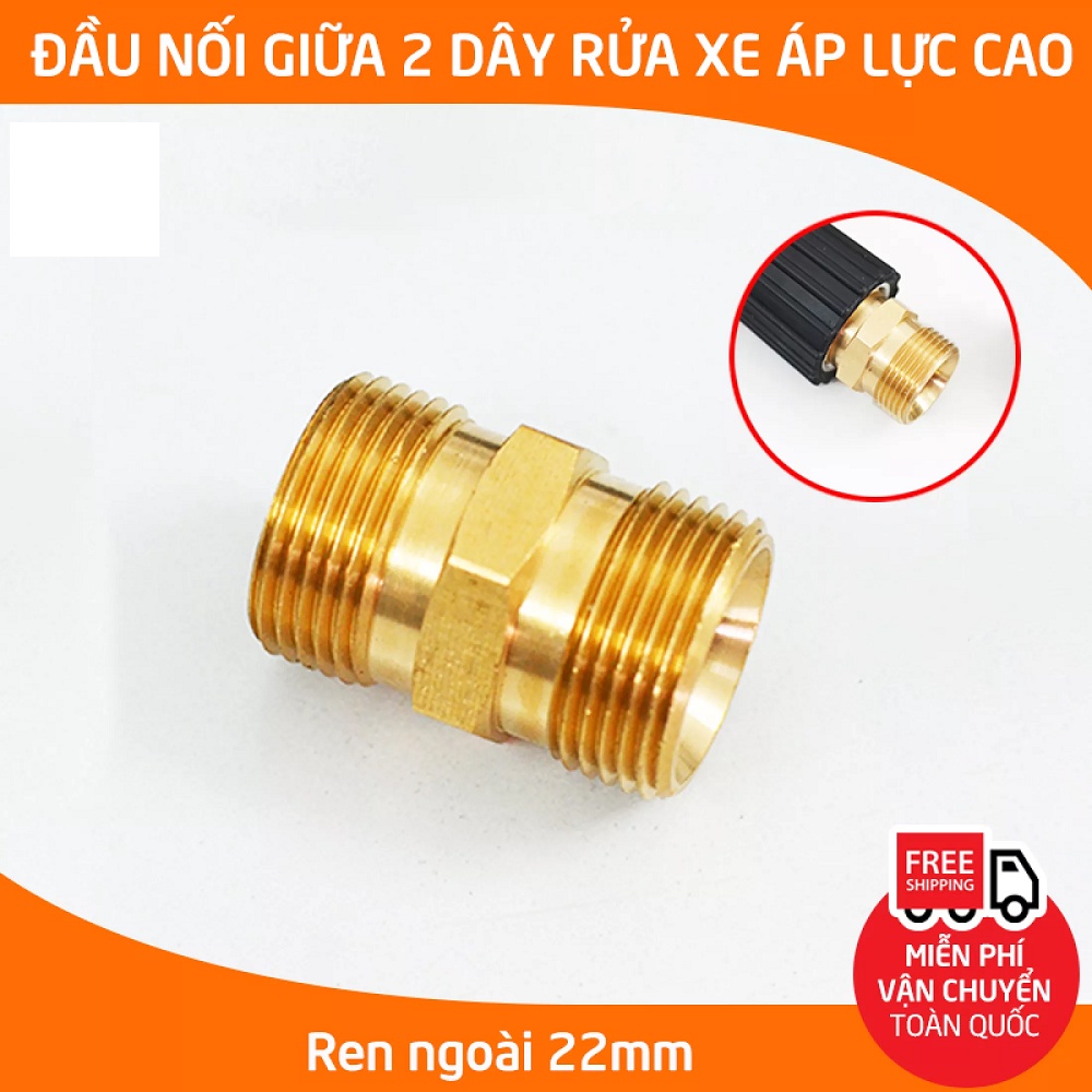 Khớp nối dây xịt máy rửa xe 2 đầu ren 22mm (kép nối 22mm)