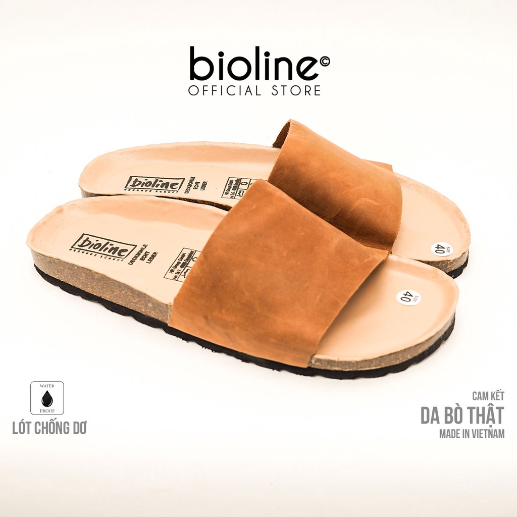 DK05-LÓT CHỐNG NƯỚC - Dép đế trấu BIRKEN da bò thật nam nữ unisex, dép da bò nguyên tấm chính hãng BIOLINE - D05