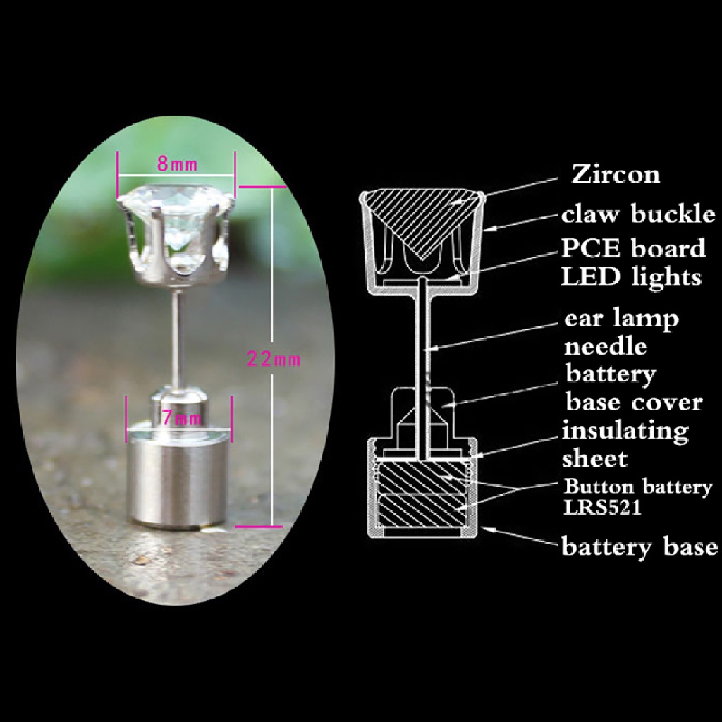 Bông tai đinh tán có đèn led nhấp nháy độc đáo