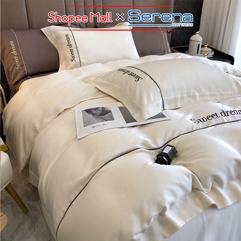 Set 5 Món Chăn Ga Gối Lụa 100s SERENA Cao Cấp Bộ Combo Ra Ga Drap Trải Bọc Phủ Nệm Đệm Giường Đep