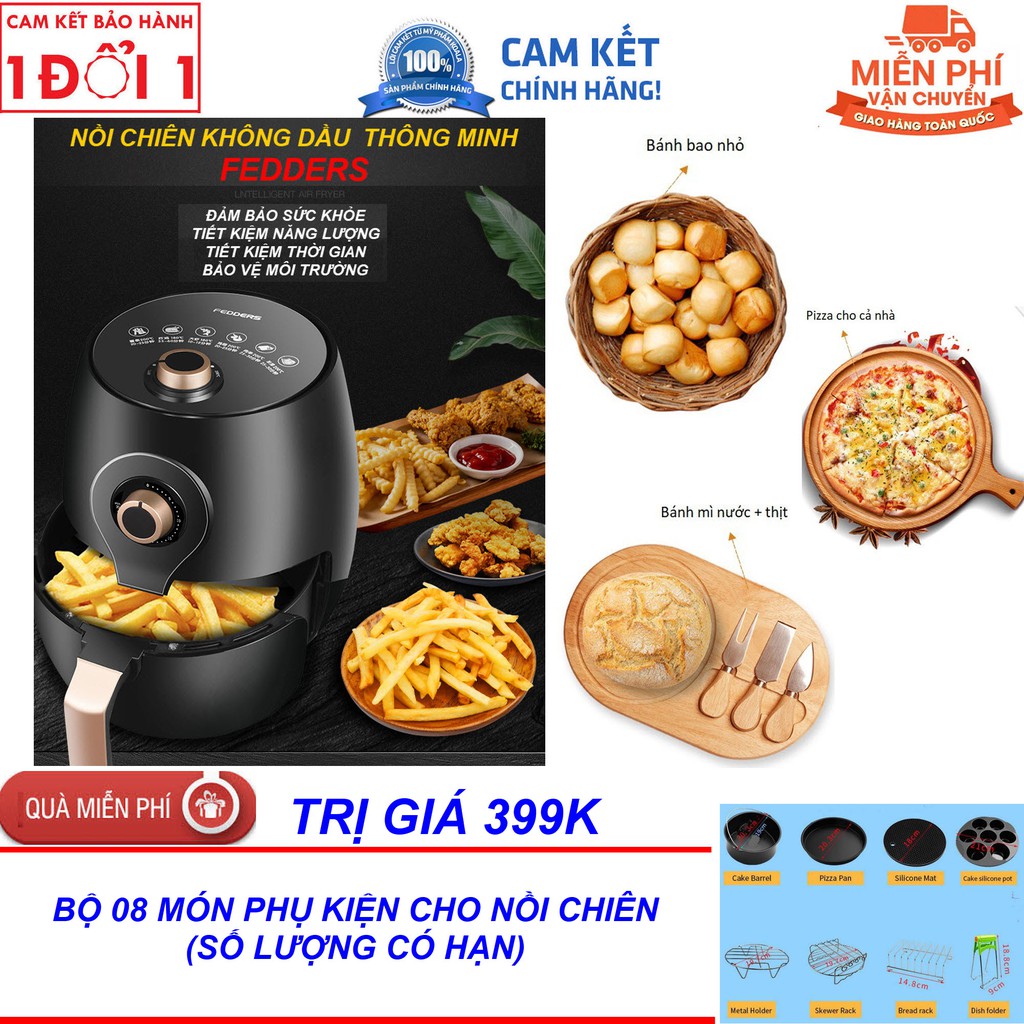 Quà Tặng 399K - Nồi chiên không dầu FEDDERS 6L Hàng nhập khẩu, nướng gà nguyên con - Nồi chiên không dầu thông minh