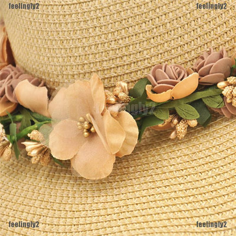 ❤Mặt Trời❤ Mũ Rộng Vành Đính Hoa Dễ Thương Thời Trang Cho Nữ