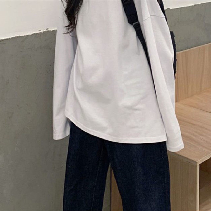 Áo Thun Tay Dài Màu Trơn Xẻ Tà Dáng Rộng Thời Trang Hàn Quốc Cho Nữ