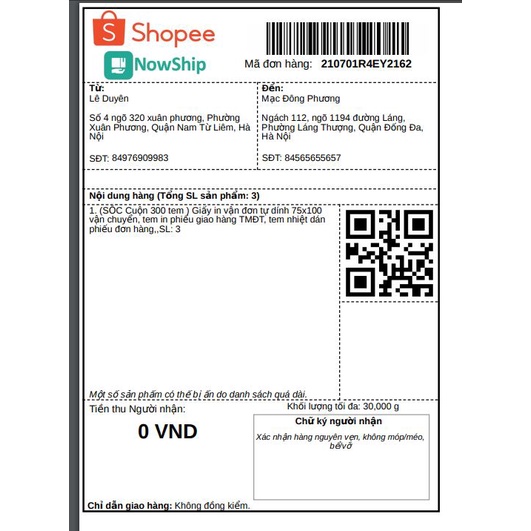 Giấy in tem nhiệt 75x100 - DECAL 7.5x10cm, tem in đơn hàng TMĐT