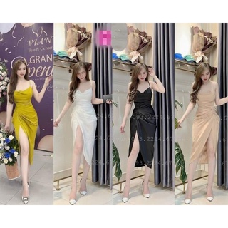 Đầm nữ body hai dây xẻ đùi đắp chéo kiểu dáng sang chảnh