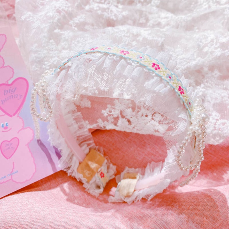 Flgo Kẹp Tóc Vải Lưới Phối Ren Đính Ngọc Trai Giả Thắt Nơ Xinh Xắn Cho Bé Gái