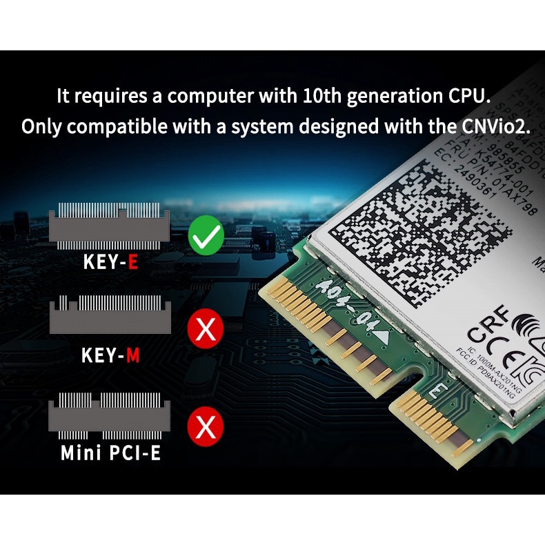 Thẻ Wifi băng tần kép 2400Mbps 6 cho Intel AX201 Bluetooth 5.0 NGFF Key E CNVio 2 AX201NGW 2.4Ghz/5Ghz 8.11ac | BigBuy360 - bigbuy360.vn