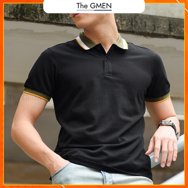 Áo Polo nam The GMEN Pique Polo Shirt họa tiết kẻ viền cổ, co giãn, thấm hút mồ hôi