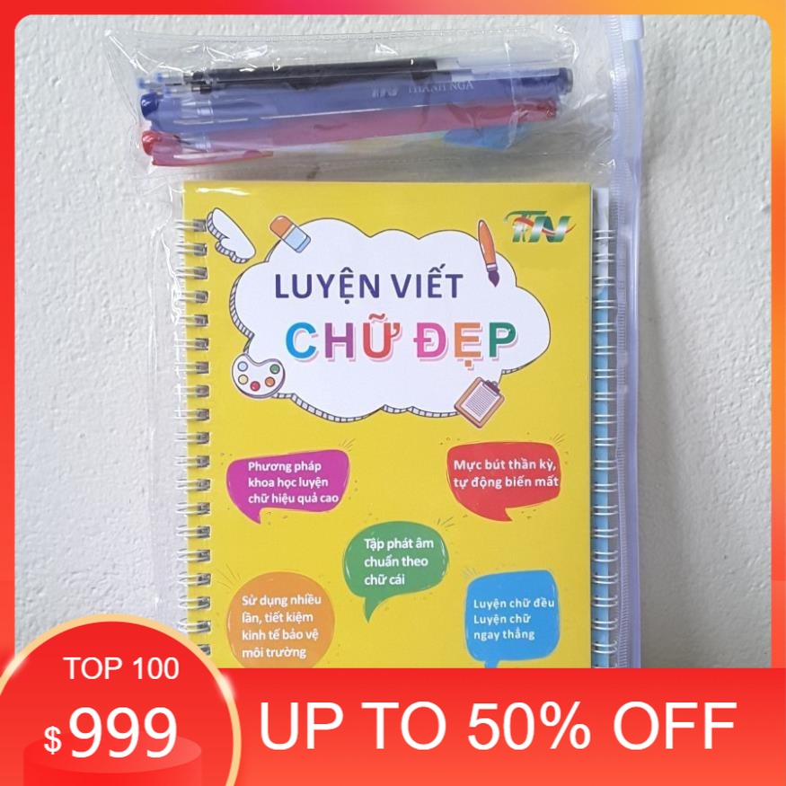 Học liệu gồm 3 tập tô luyện viết chữ số đẹp tự xóa thông minh kèm bút hàng Việt Nam