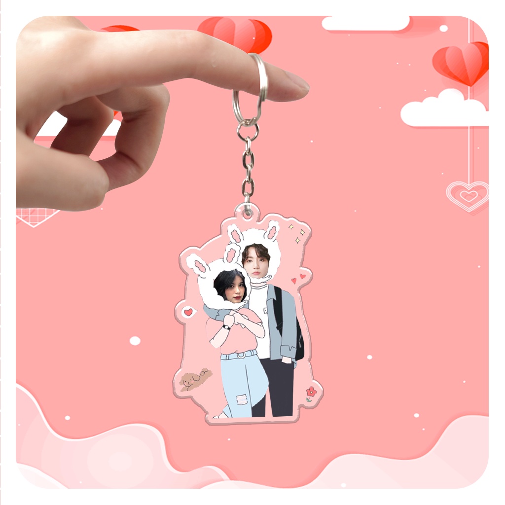 Móc khóa cặp đôi in theo yêu cầu dễ thương custom idol
