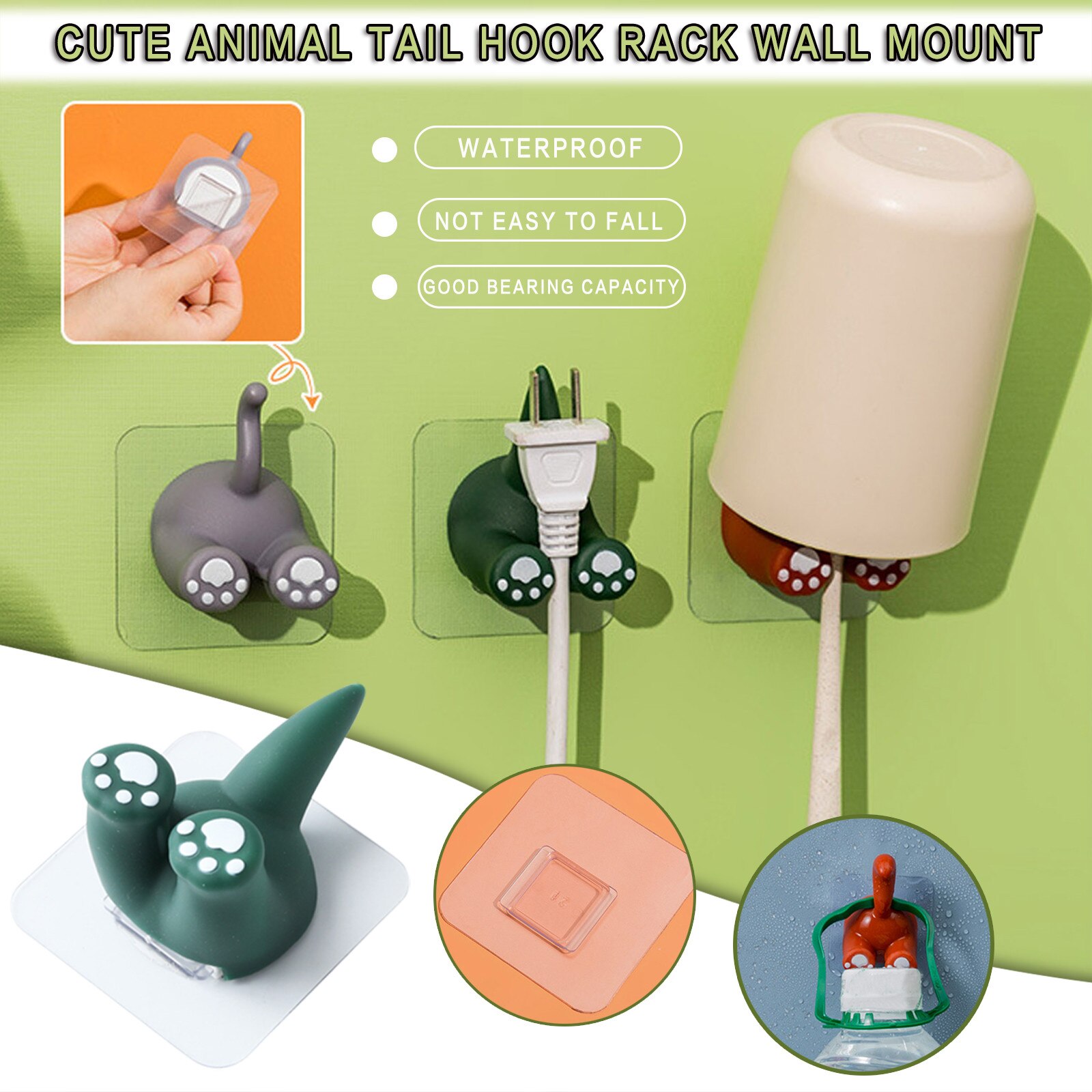 Multifunctional Animal Tail Hook Toothbrush Holder Storage Hanging Sticky Hooks Without Holes