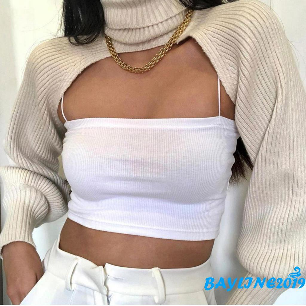 Áo Sweater Tay Dài Cổ Cao Màu Trơn Phong Cách Hàn Quốc Gợi Cảm Cho Phụ Nữ