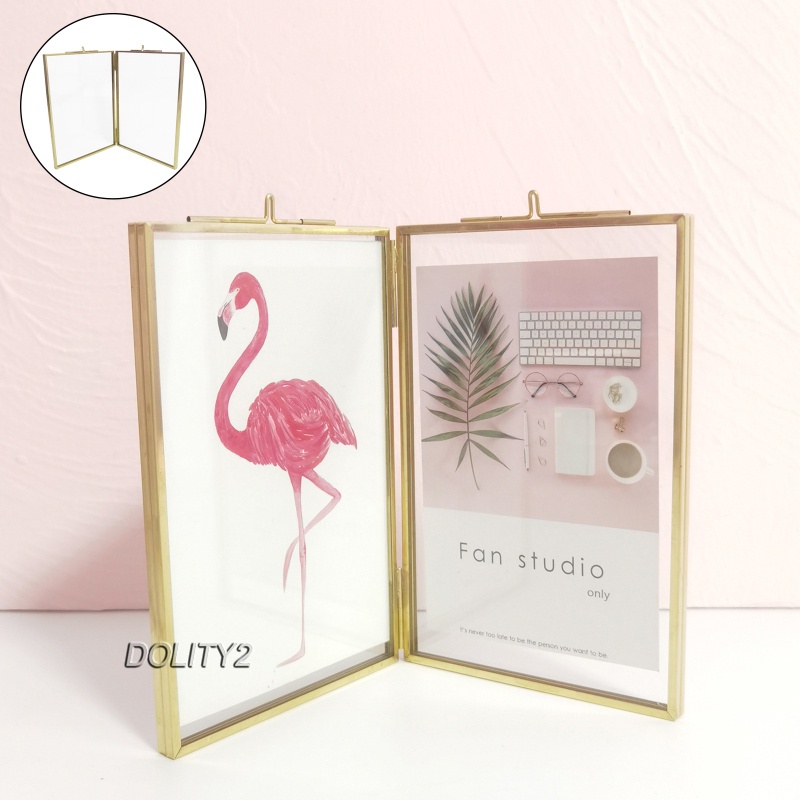 [Dolity2] Giá Đỡ Khung Ảnh Hai Mặt Màu Vàng Kim Trưng Bày