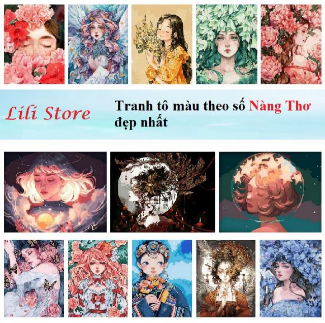 CÓ SẴN Tranh sơn dầu số hóa tự tô DIY đã căng khung khổ 40x50cm, mẫu mỹ nữ